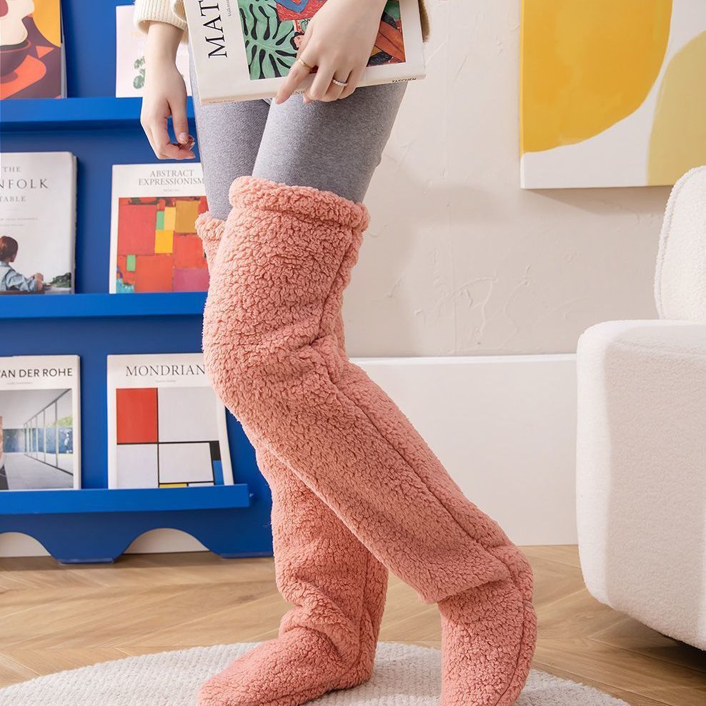 Over Knee High Fuzzy Long Socks Winter Warm Cold Leg Knee Joint Cold-proof Stockings Home Floor Sleeping Socks - bazona.com