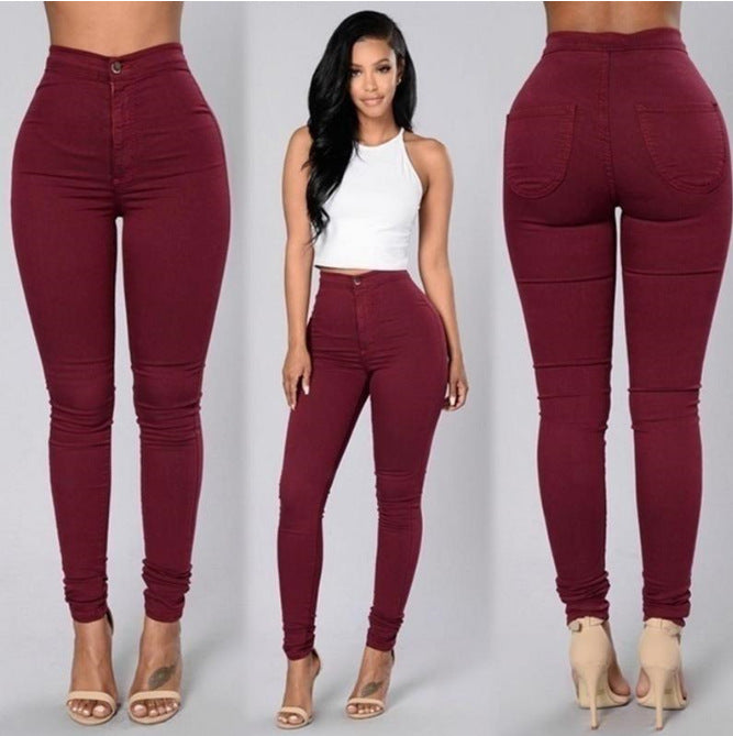 Casual Pants For Women High Waist Stretch Slim Trouser Skinny Candy Color Jeans BAZONA