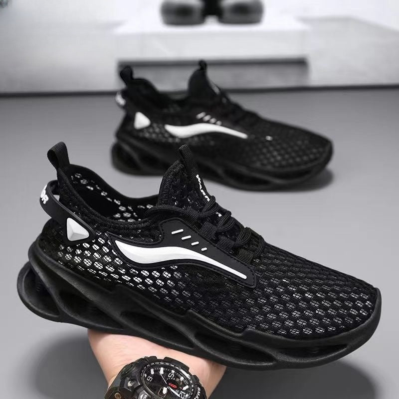 Men's Lace-up Sneakers Mesh Sports Shoes Fashion Hollow-sole Low Top Running Shoes BAZONA