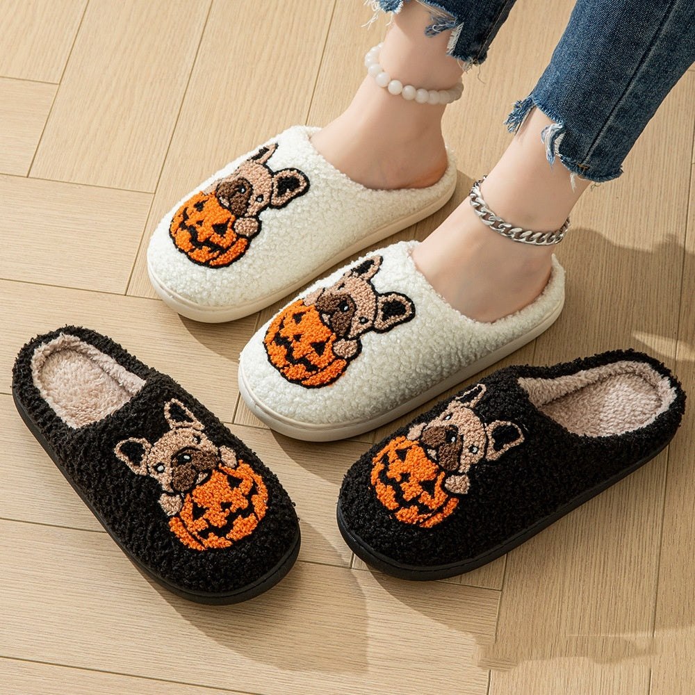 2024 New Halloween Cute Comfy Pumpkin House Slippers Outdoor Indoor For Spooky Season Non-slip Velvet Cotton Slippers BAZONA
