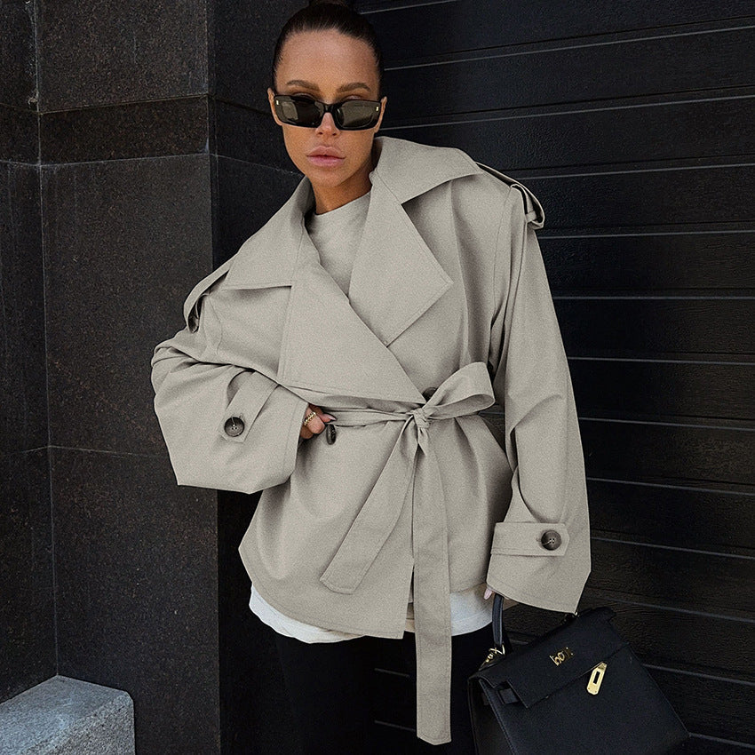 Loose Waistband Long Sleeve Trench Coat Casual Jacket BAZONA
