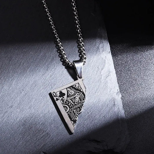 Original Poker QK Pendant Necklace Trendy Men And Women Thai Silver Niche Hip Hop Cool Sweater Chain