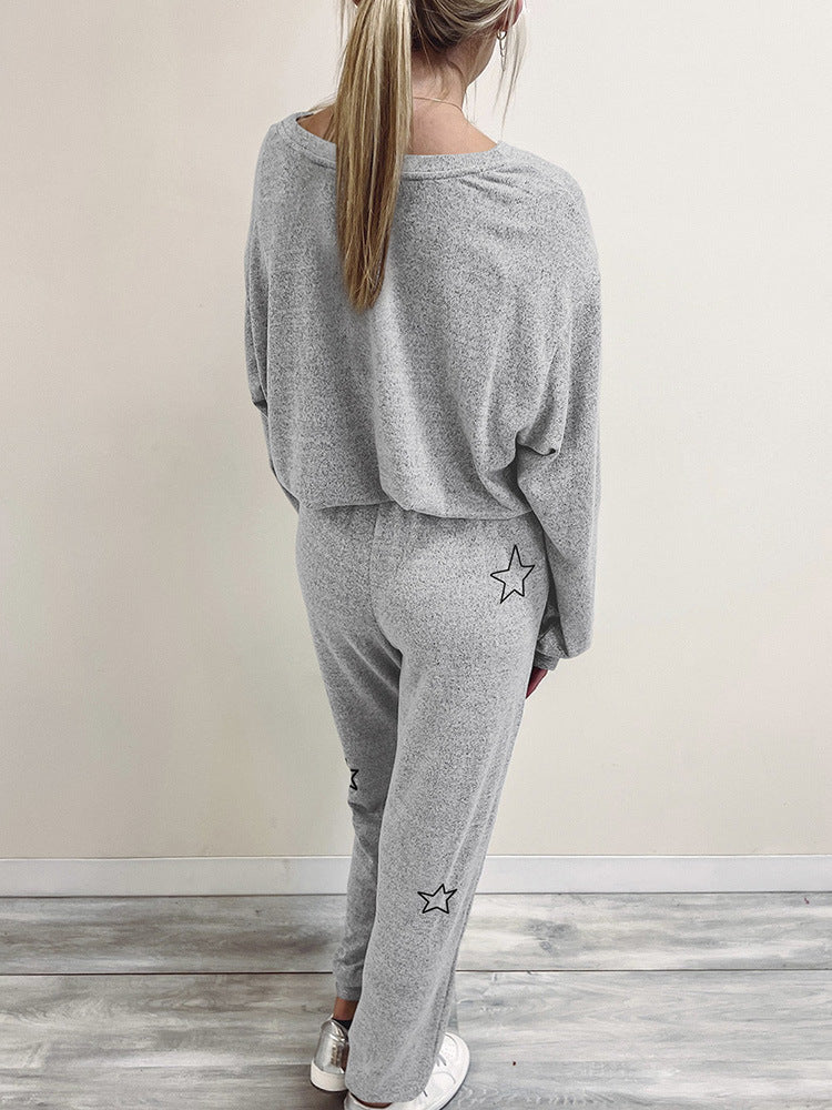 Round Neck Geometric Printed Homewear Two-piece Set BAZONA