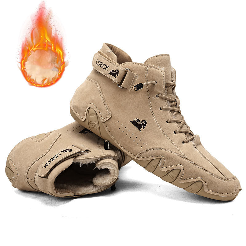 Men Ankle Boots Autumn Winter Suede Velcro Shoes Fashion Lace-up Sneakers BAZONA