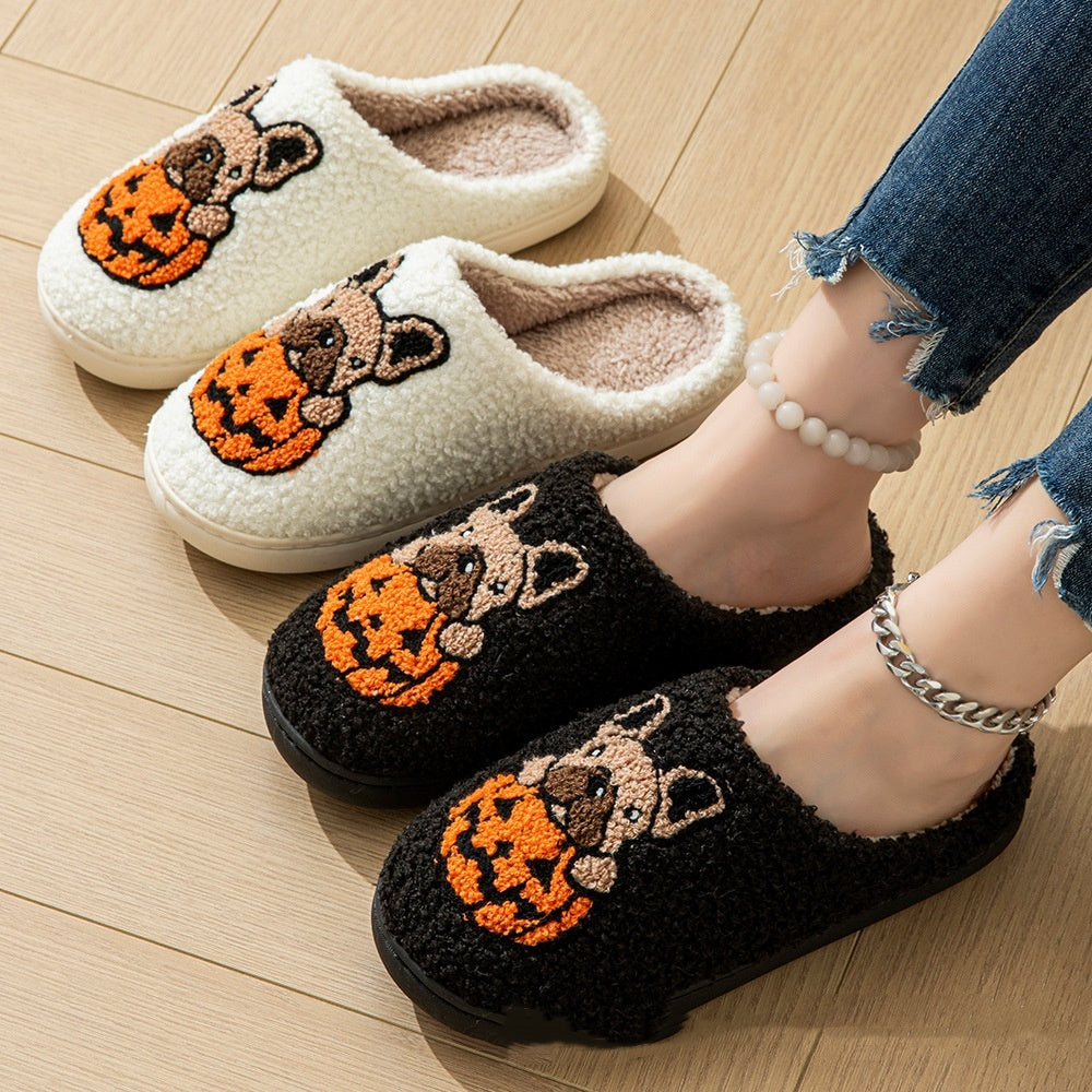 2024 New Halloween Cute Comfy Pumpkin House Slippers Outdoor Indoor For Spooky Season Non-slip Velvet Cotton Slippers BAZONA