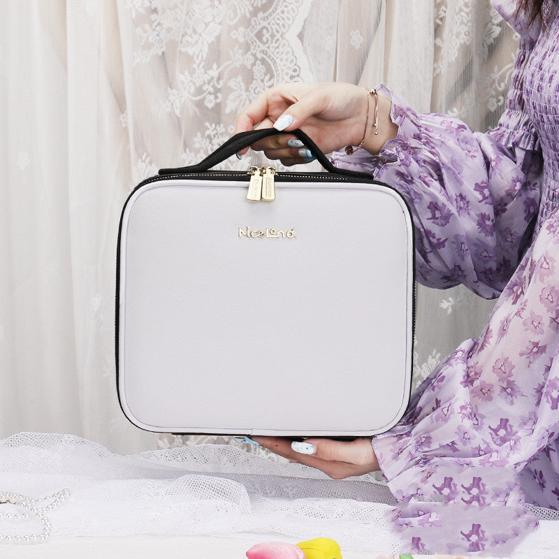 Smart LED Cosmetic Case with Mirror – Large Capacity Travel Makeup Bag & Portable Storage