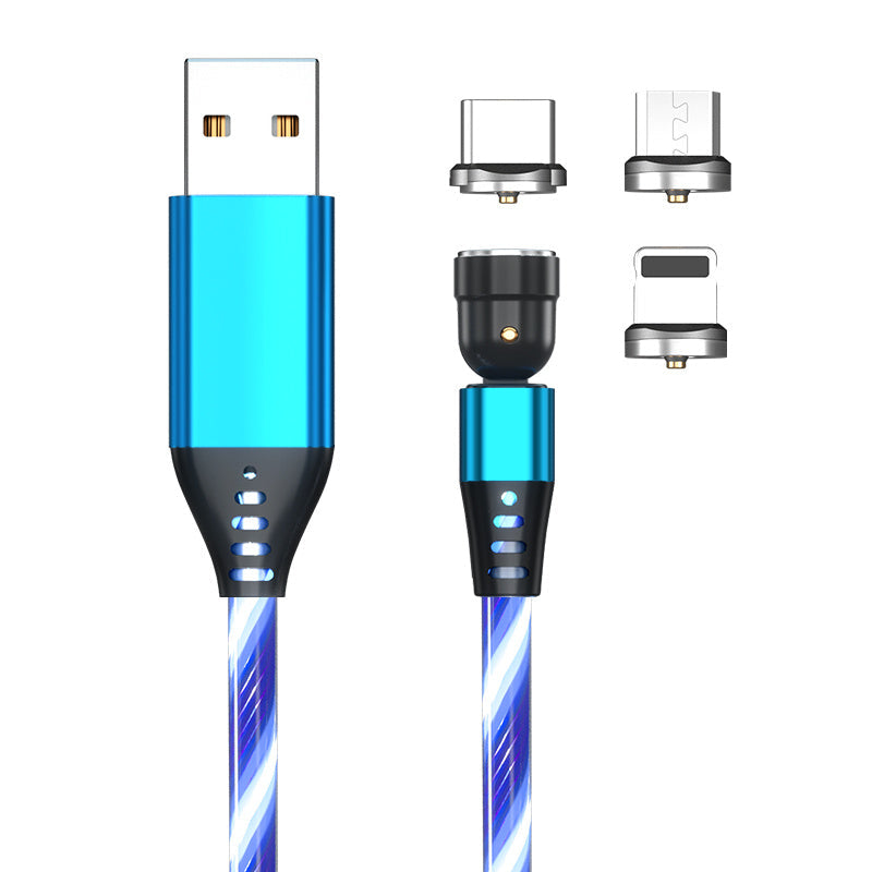 540 Rotate Luminous Magnetic Cable 3A Fast Charging Mobile Phone Charge Cable For LED Micro USB Type C For I Phone Cable BAZONA