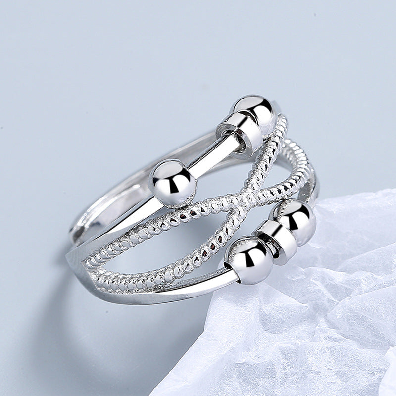 Rotatable Ring With Open Design Fashion Double-layered Hollow Line Anxiety Relief Rings For Women - bazona.com