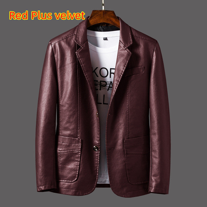 Leather Men's Autumn And Winter Jacket Thin Lapel BAZONA
