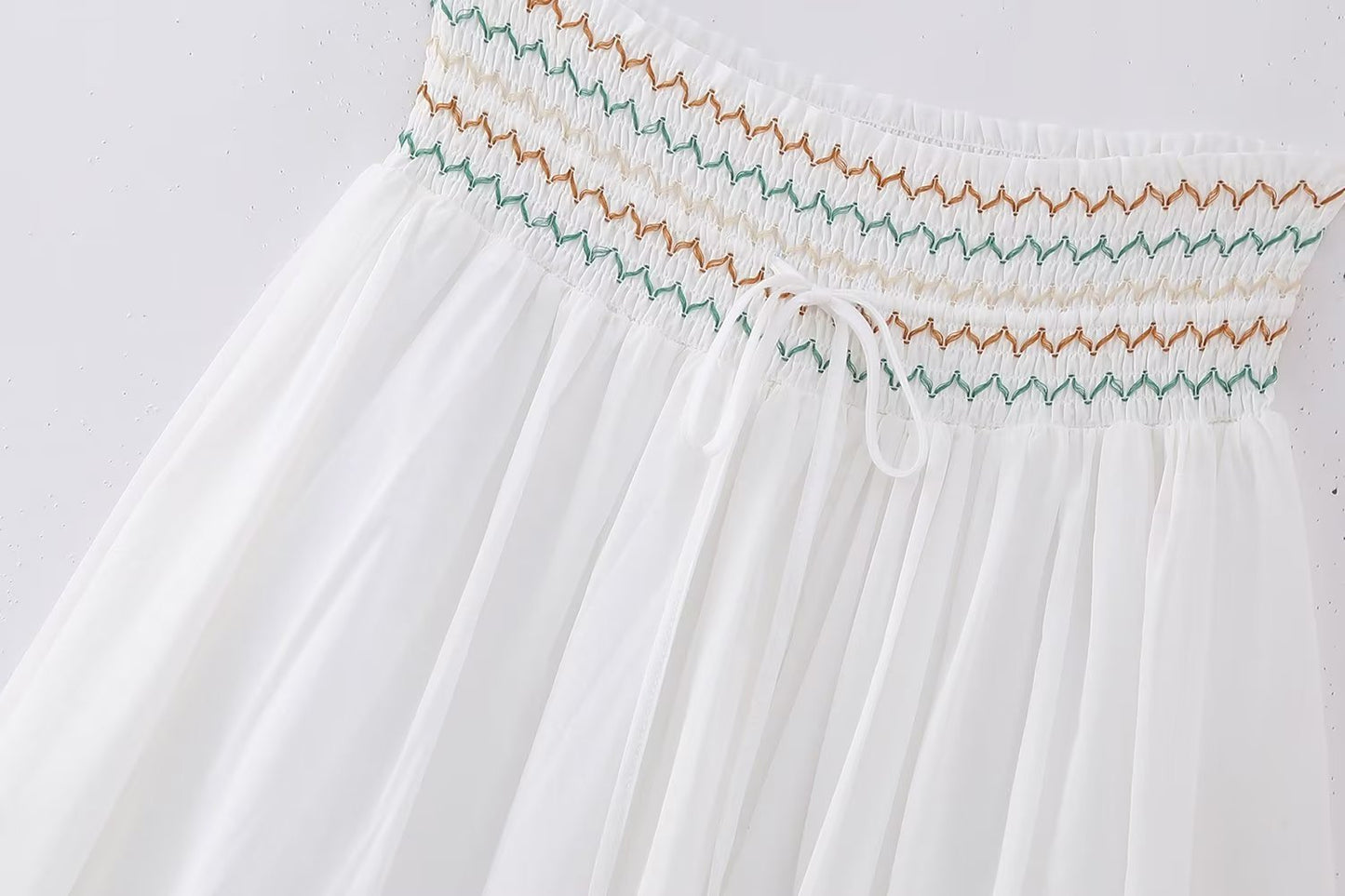V-neck Embroidery Breasted Shirt High Waist Embroidery Skirt Suit BAZONA