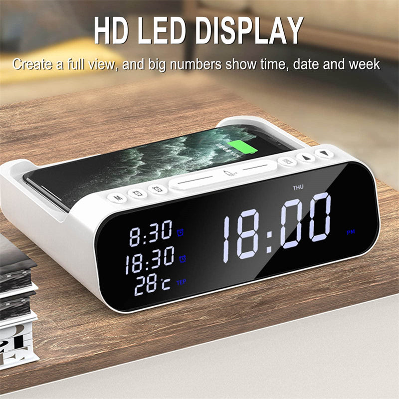 15W Three-in-one Wireless Charger Temperature Tester Multi Alarm Clock Fast Charging Mobile Phone Usb Charger Charging Station BAZONA