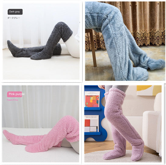 Over Knee High Fuzzy Long Socks Winter Warm Cold Leg Knee Joint Cold-proof Stockings Home Floor Sleeping Socks - bazona.com