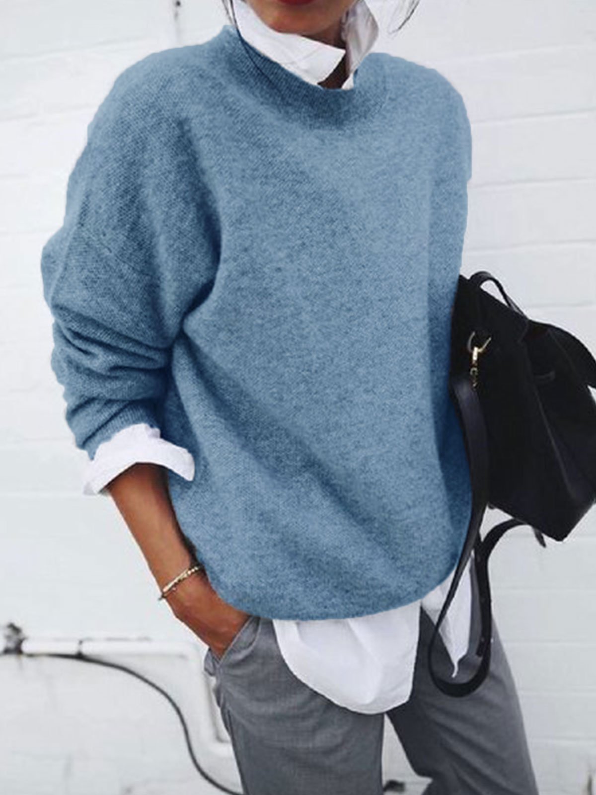 Fashion Long Sleeve Pullover Sweater Fall And Winter Fashion Solid Color Knitted Tops For Women Clothing - bazona.com