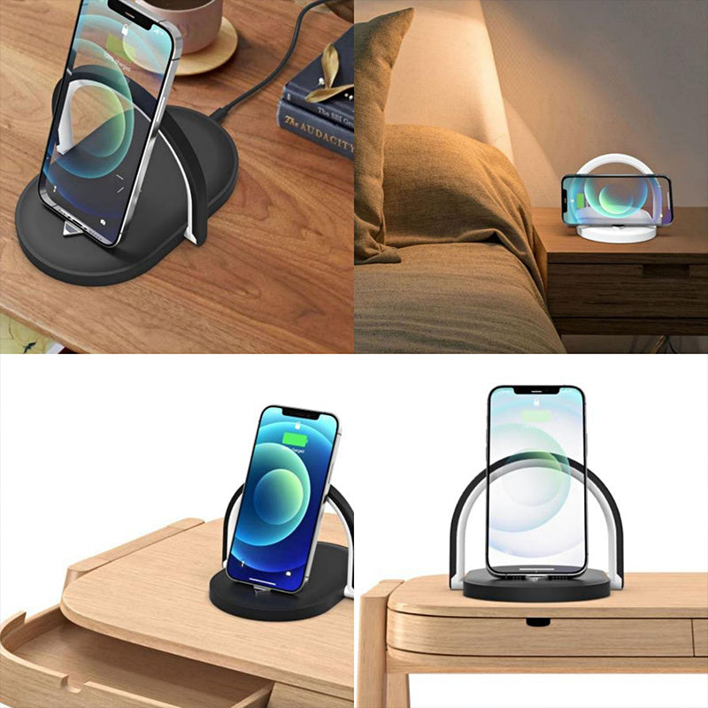 3 In 1 Foldable Wireless Charger Night Light Wireless Charging Station Stonego LED Reading Table Lamp 15W Fast Charging Light BAZONA