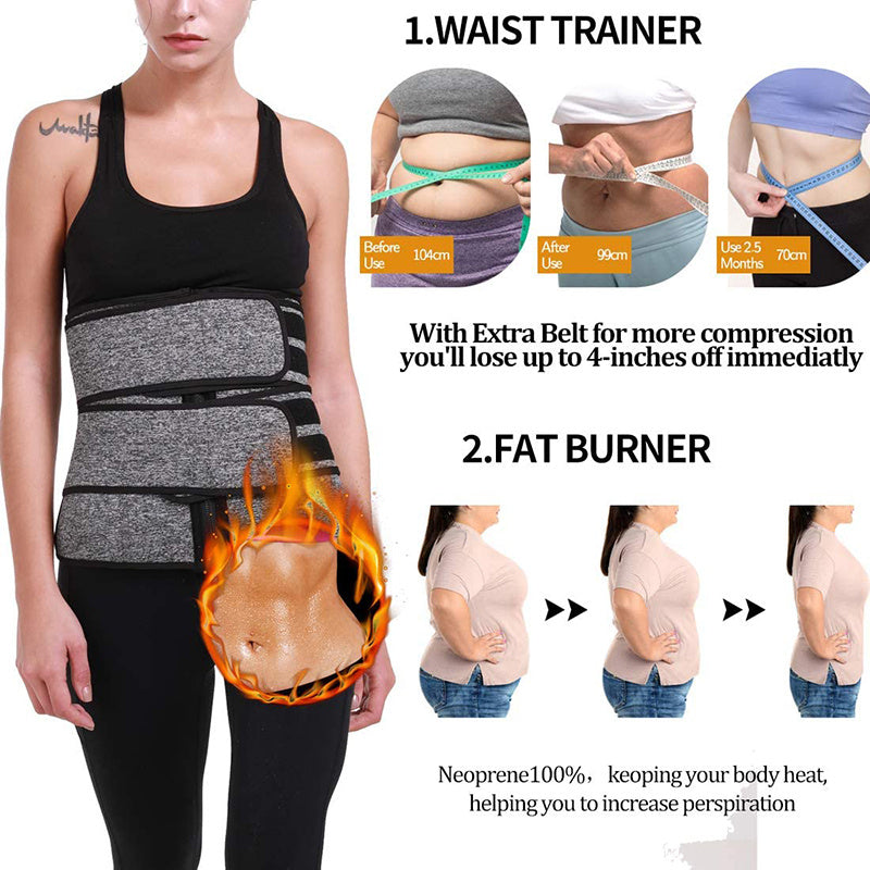 Tummy Sweat Shapewear Bodysuits Women Waist Trainer Slimming 2-3 Belts Workout Shaper Corset BAZONA