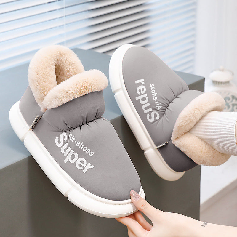 Warm House Shoes Plush Fleece High Back Heel Slippers Home Winter Warm Couple Shoes BAZONA