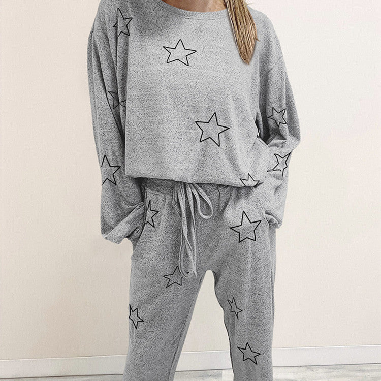 Round Neck Geometric Printed Homewear Two-piece Set BAZONA