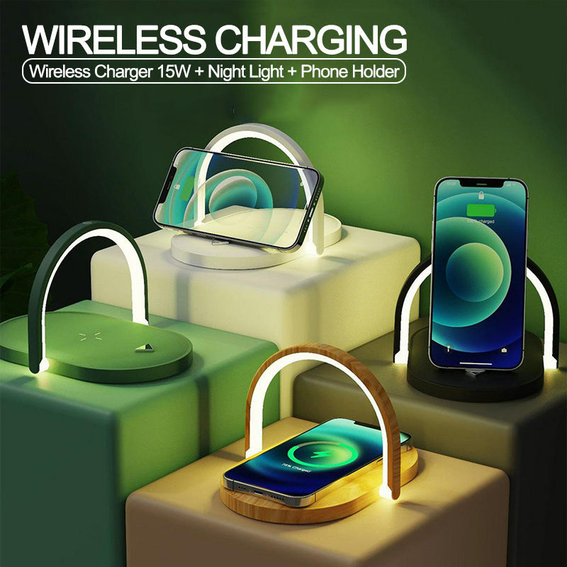 3 In 1 Foldable Wireless Charger Night Light Wireless Charging Station Stonego LED Reading Table Lamp 15W Fast Charging Light BAZONA