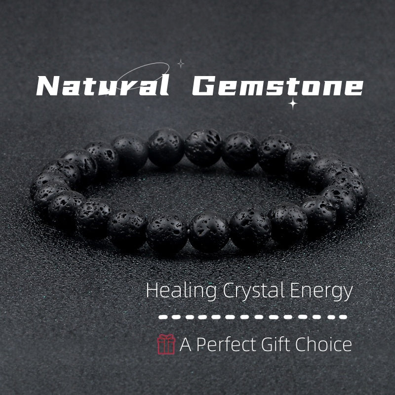 Natural Volcanic Stone Beads Bracelets Black Lava Men Women Bracelet Aromatherapy Essential Oil Diffuser Bangle BAZONA