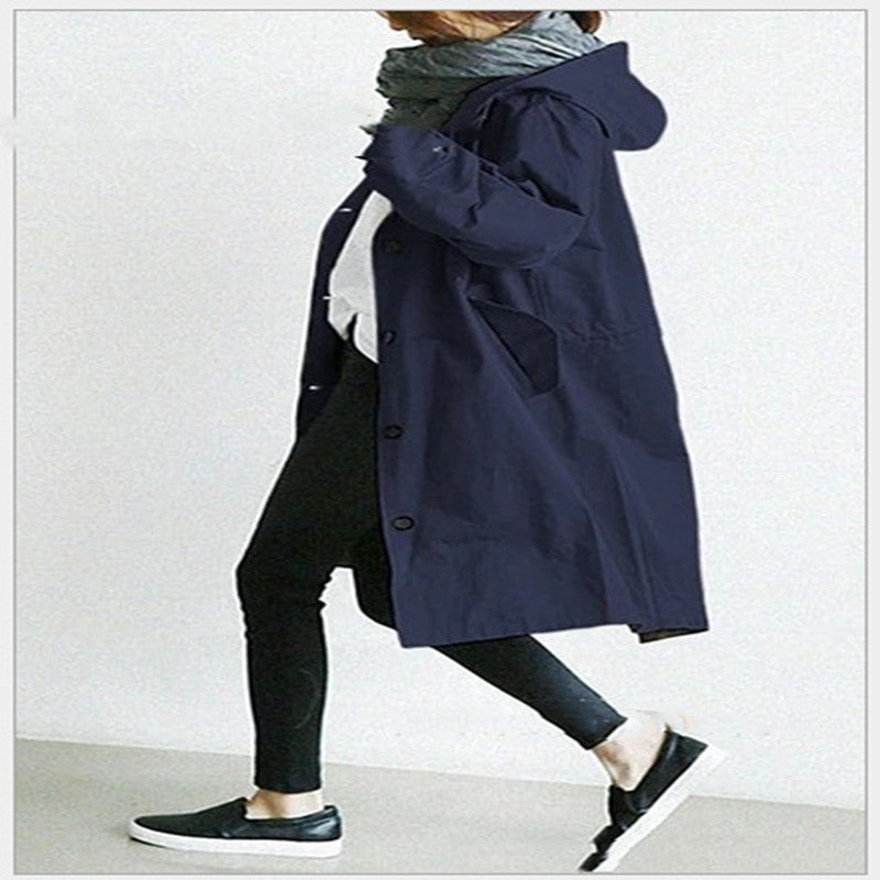 Women Windbreaker Jacket Casual Loose Button Pockets Hooded Quick Dry Windproof Waterproof Clothes For Outdoor Hiking Camping BAZONA