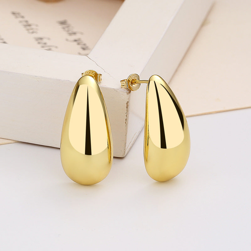 Fashion Jewelry Water Drop Glossy 16k Real Gold Plating Simple And Elegant Earrings BAZONA
