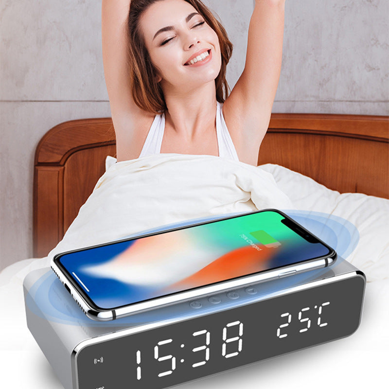 3-in-1 LED Desk Clock – Mirror Display, Wireless Charging & Thermometer Function