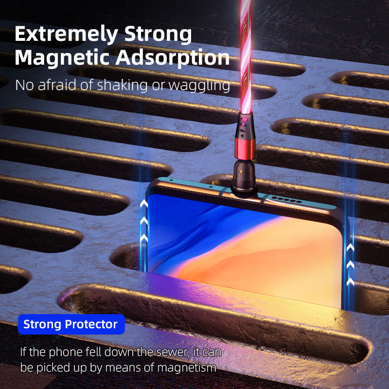 540 Rotate Luminous Magnetic Cable 3A Fast Charging Mobile Phone Charge Cable For LED Micro USB Type C For I Phone Cable BAZONA