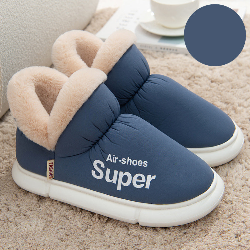 Warm House Shoes Plush Fleece High Back Heel Slippers Home Winter Warm Couple Shoes BAZONA