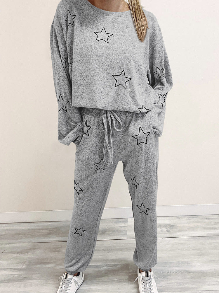 Round Neck Geometric Printed Homewear Two-piece Set BAZONA