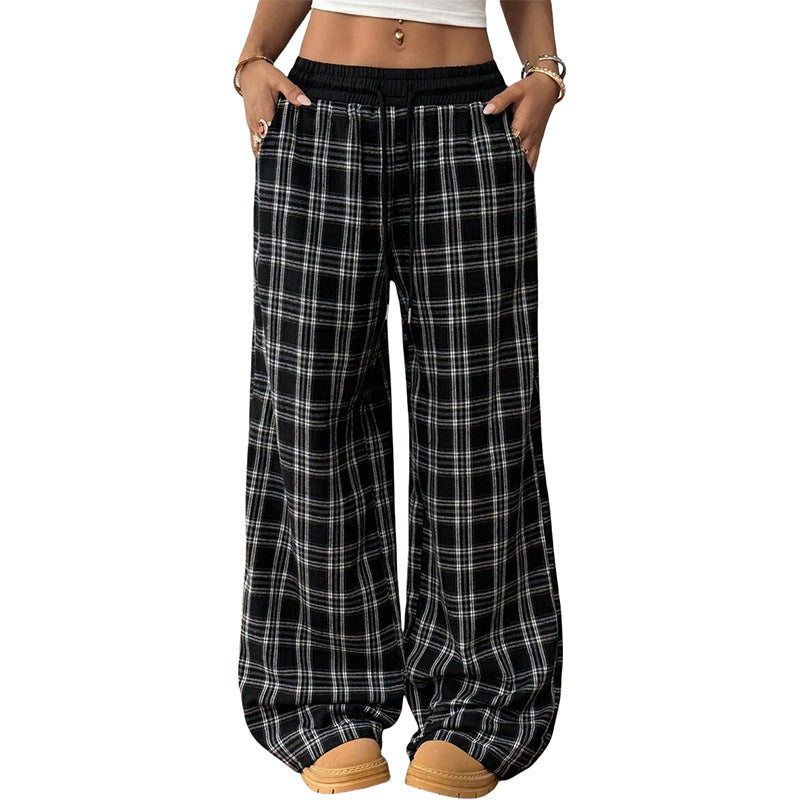 Retro Plaid Loose Casual Pants Fashion Sports Straight Pants BAZONA