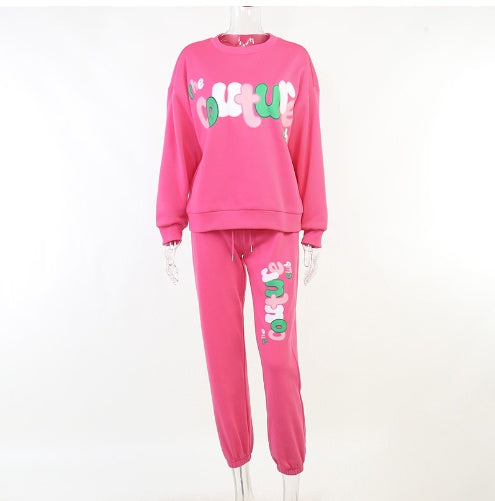 English Printing Sweatshirt And Sweatpants Suit Loose Two-piece Suit BAZONA