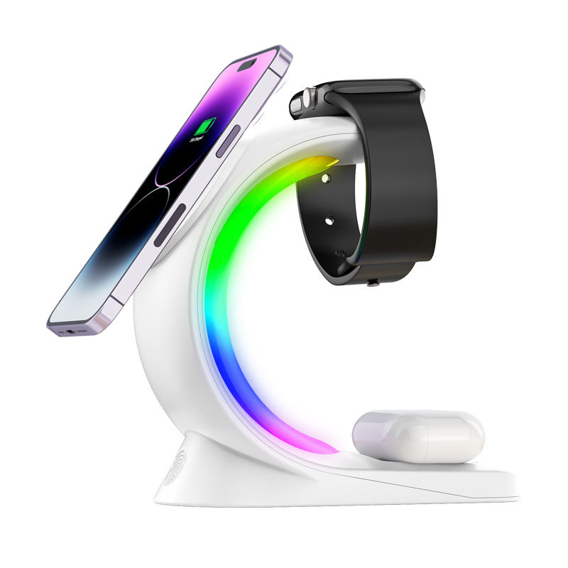 4 In 1 Magnetic Wireless Charger Fast Charging For Smart Phone Atmosphere Light Charging Station For Airpods Pro I-phone Watch BAZONA
