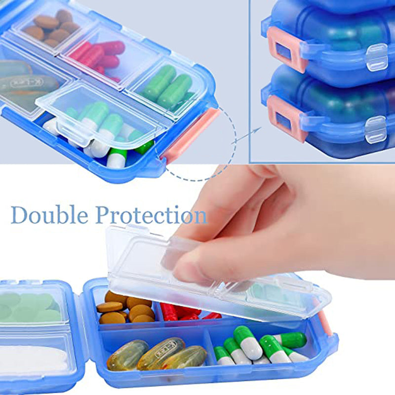 Travel Pill Organizer 10 Grid Moisture Proof Pills Box For Pocket Purse Daily Pill Case Portable Medicine Vitamin Holder Container BAZONA
