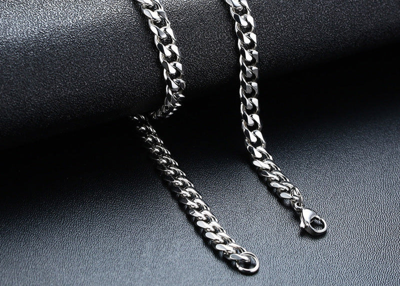 Rectangular Pendant With Cuban Chain Necklace
