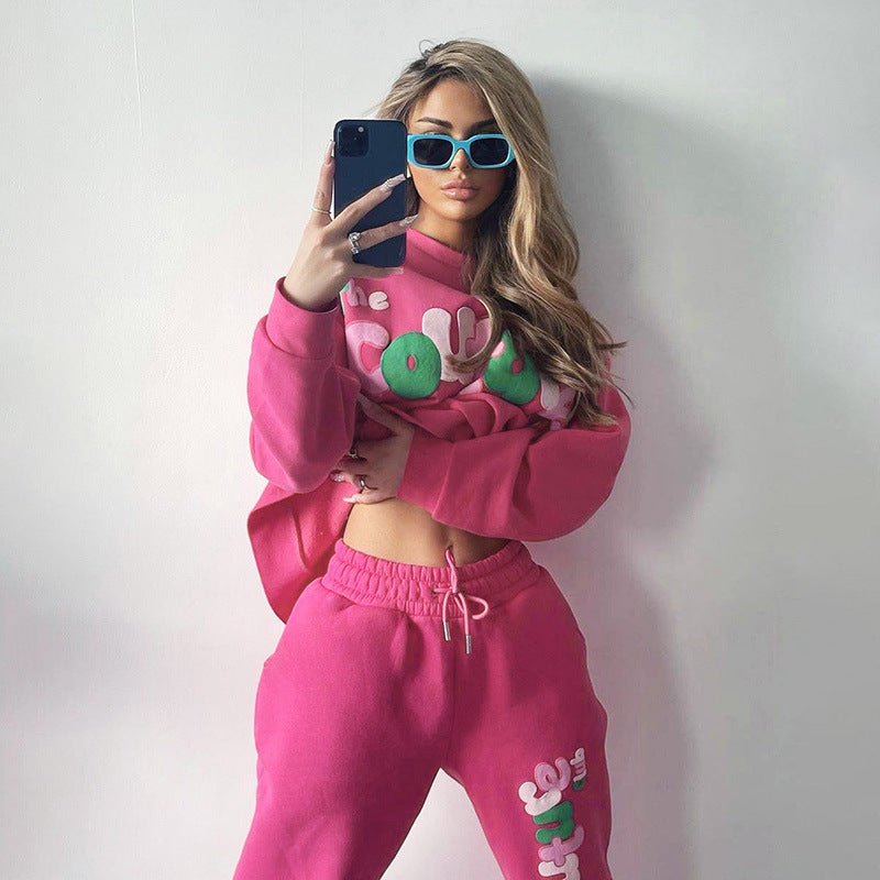 English Printing Sweatshirt And Sweatpants Suit Loose Two-piece Suit BAZONA