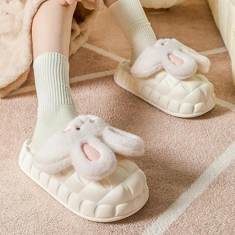 Cute Rabbit Shoes Winter Fuzzy Slippers Women Detachable Washable House Shoes BAZONA