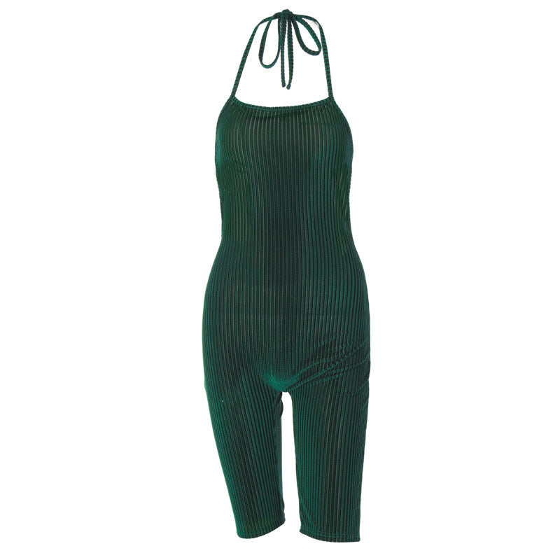 Women's Sleeveless Tie Halter Sports Fitness Jumpsuit BAZONA