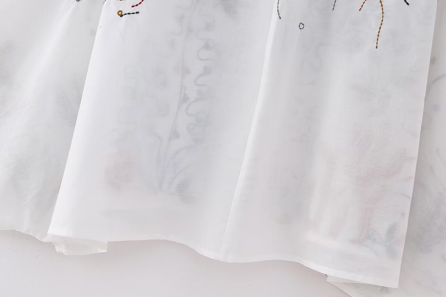 V-neck Embroidery Breasted Shirt High Waist Embroidery Skirt Suit BAZONA