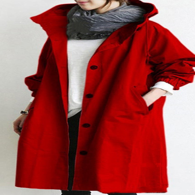 Women Windbreaker Jacket Casual Loose Button Pockets Hooded Quick Dry Windproof Waterproof Clothes For Outdoor Hiking Camping BAZONA