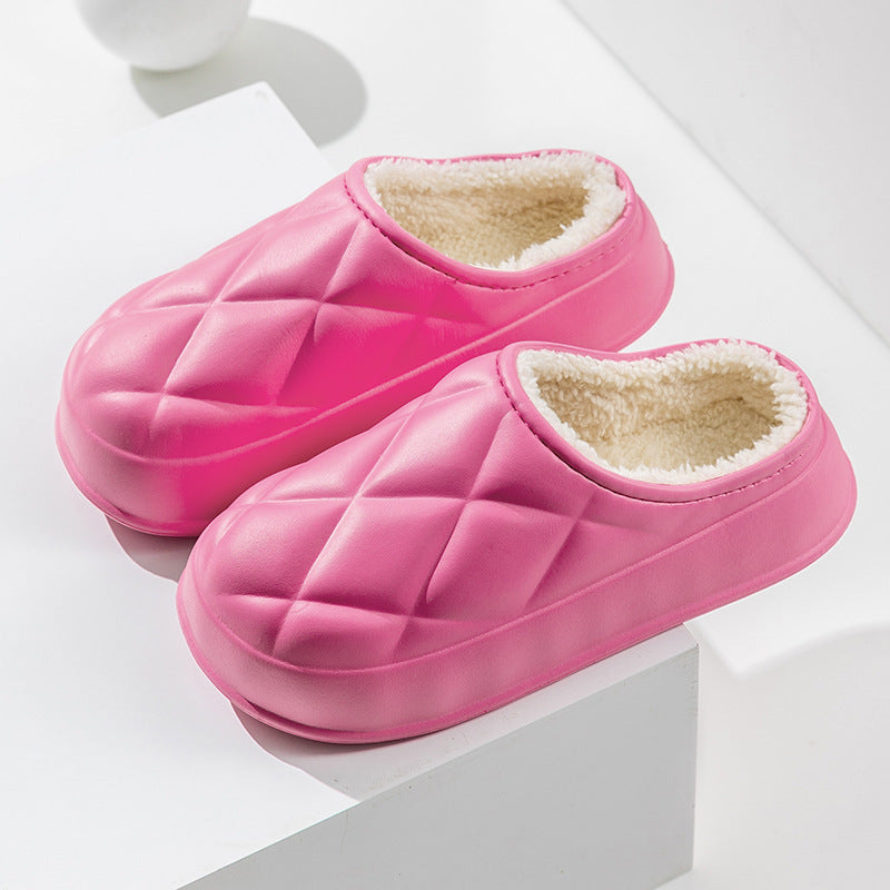 Winter Plush Slippers Women's Indoor Outdoor Fashion Rhombus Design Warm Plush Shoes House Confinement Shoes BAZONA