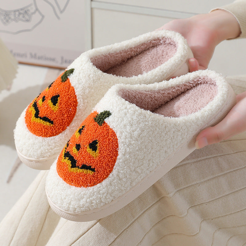 Halloween Pumpkin Cartoon Slippers Warm Winter Slippers Men And Women Couples Indoor House Shoes BAZONA