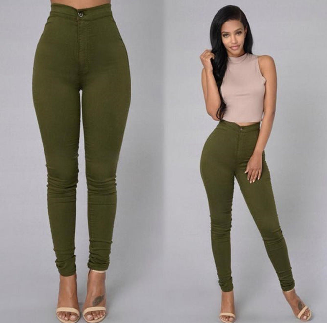 Casual Pants For Women High Waist Stretch Slim Trouser Skinny Candy Color Jeans BAZONA