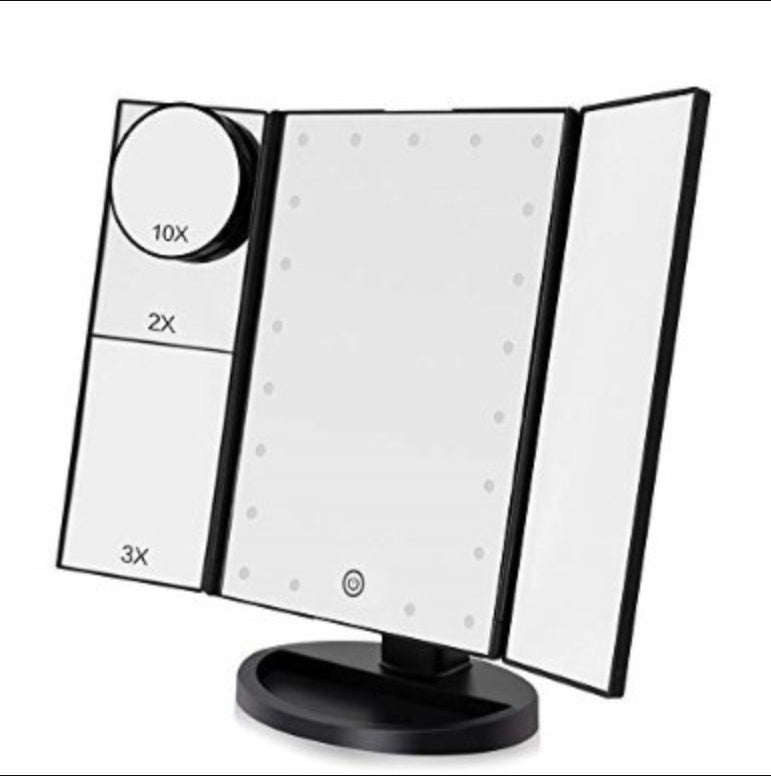 24 LED Magnifying Lighted Cosmetic Makeup Mirror Tabletop Tri-fold Touch Screen Mirror Touch Screen BAZONA