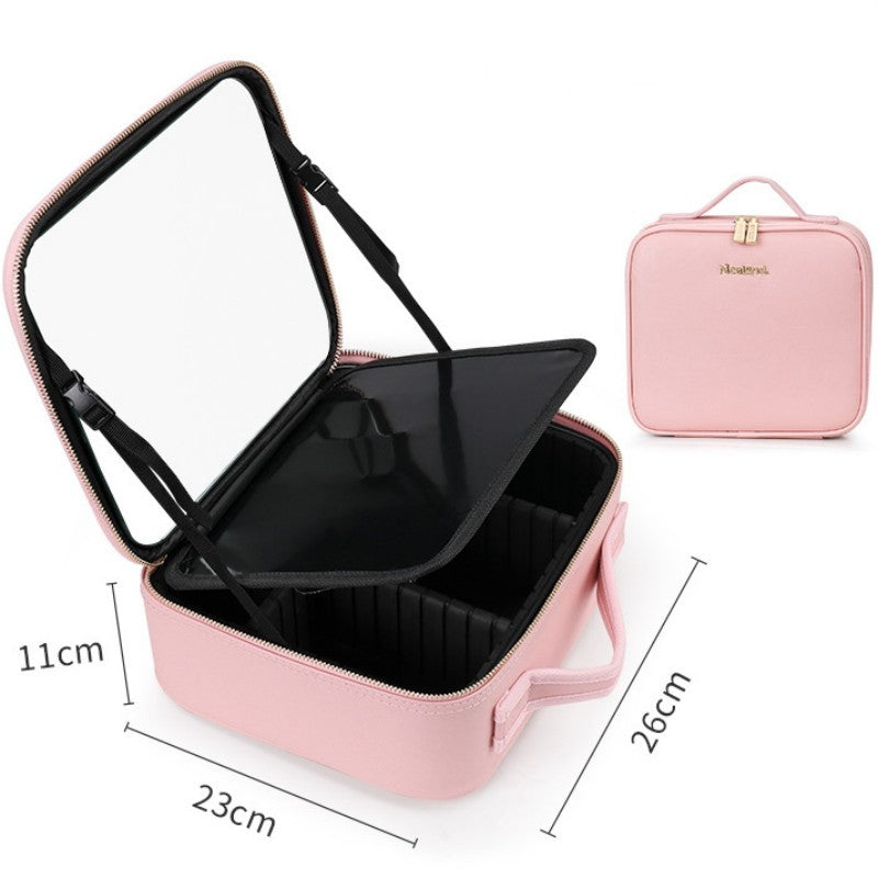 Smart LED Cosmetic Case with Mirror – Large Capacity Travel Makeup Bag & Portable Storage