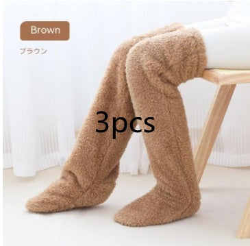 Over Knee High Fuzzy Long Socks Winter Warm Cold Leg Knee Joint Cold-proof Stockings Home Floor Sleeping Socks - bazona.com