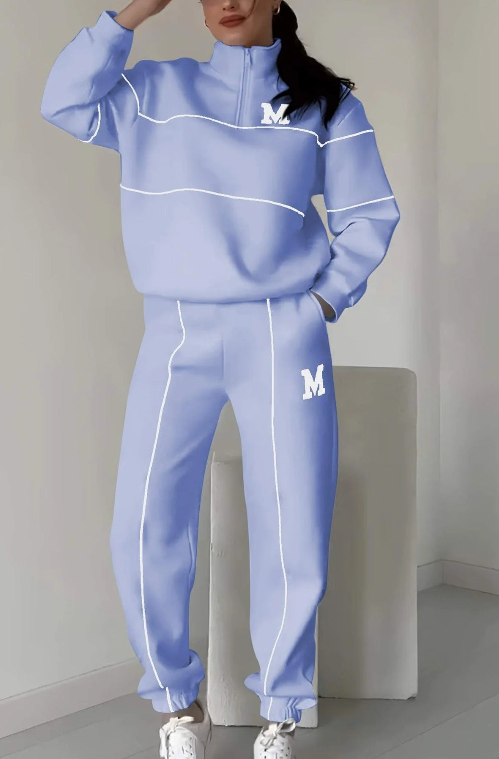 Womens 2 Piece Outfits Lounge Hoodless Pullover Sweatshirt Sweatsuit Sets Sweatshirt Baggy Fashion Sweatpants With Pockets BAZONA