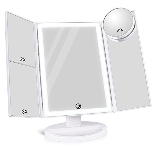 24 LED Magnifying Lighted Cosmetic Makeup Mirror Tabletop Tri-fold Touch Screen Mirror Touch Screen BAZONA