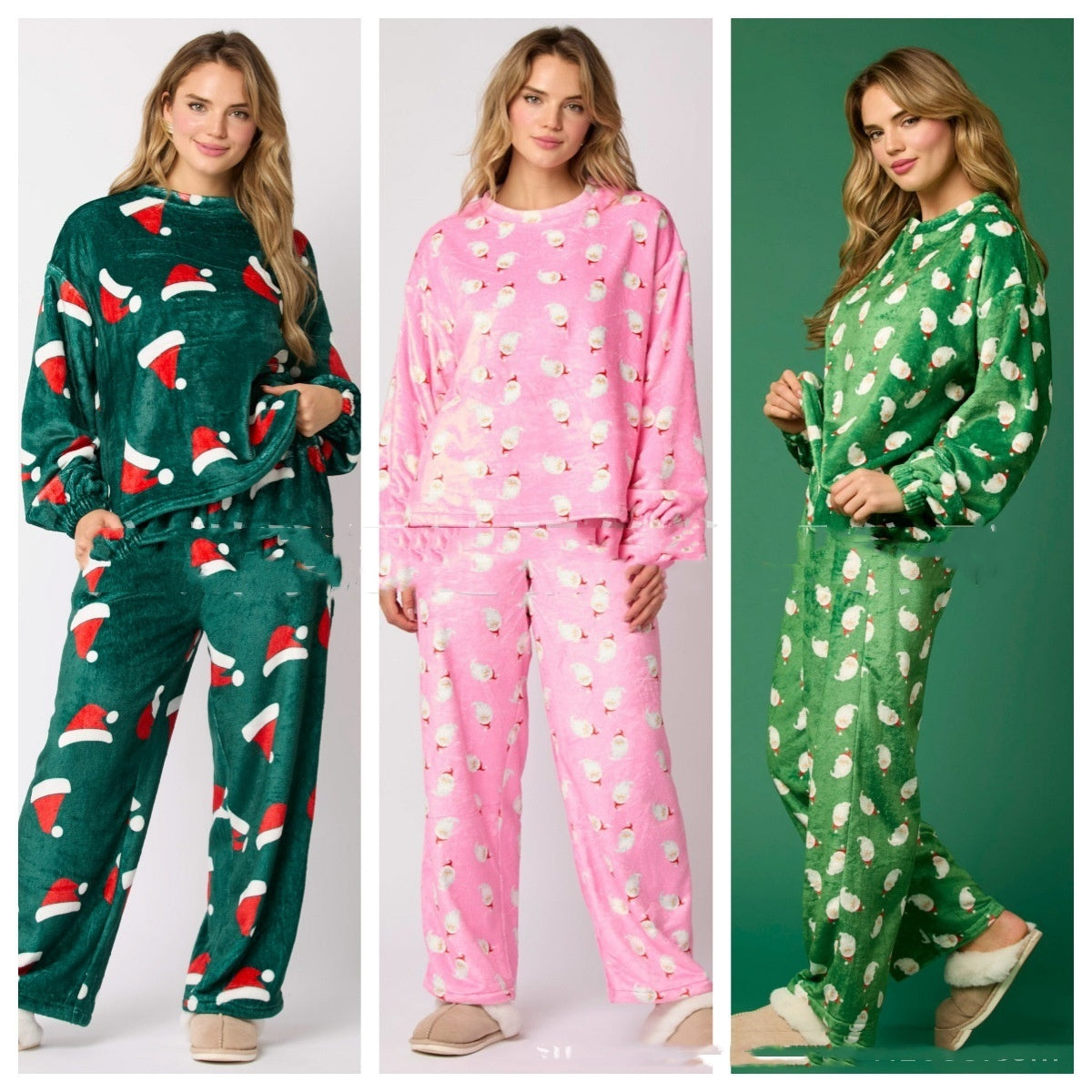 2024 Casual Flannel Pajama Sets For Women 2 Piece Cute Long Sleeve Matching Lounge Shirts Sets Santa Claus Pajamas Homewear BAZONA