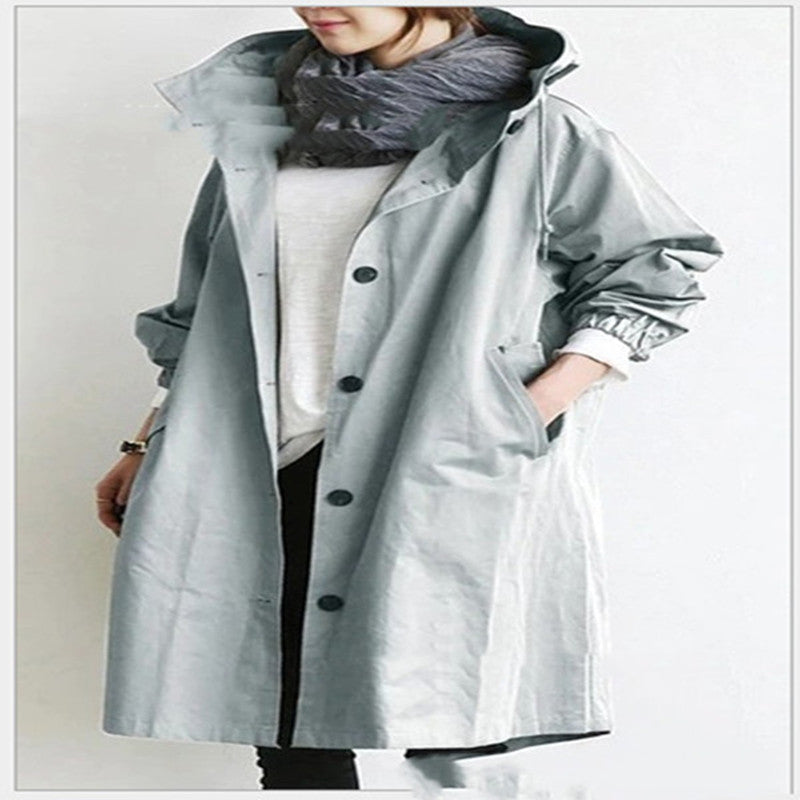 Women Windbreaker Jacket Casual Loose Button Pockets Hooded Quick Dry Windproof Waterproof Clothes For Outdoor Hiking Camping BAZONA