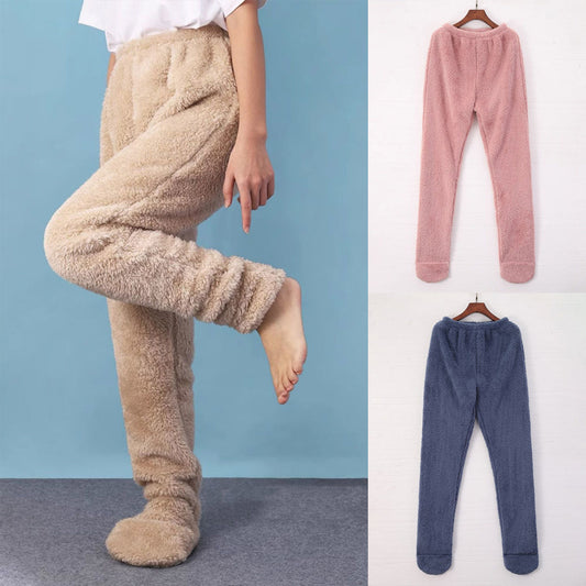 Women Coral Fleece Socks Leggings Winter Warm Sleepwear Ankles Knees Guard Women Home Pants Thick Pajamas Pant BAZONA